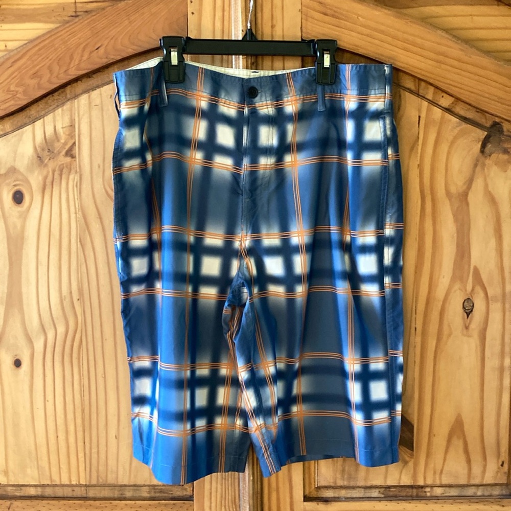 Mens Zoo York Excelsior blue orange plaid chino shorts size 34